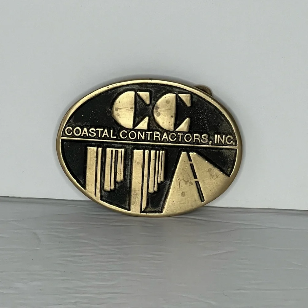 Vintage CC Coastal Contractors MCM 100% Brass Belt Buckle DynaBuckle Provo Utah